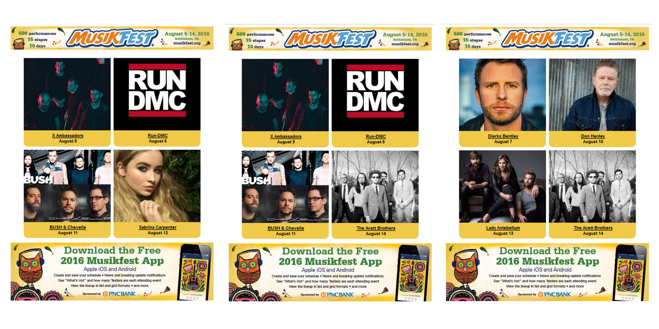 Genre targeted emails: (left) pop; (middle) alt-rock; (right) country