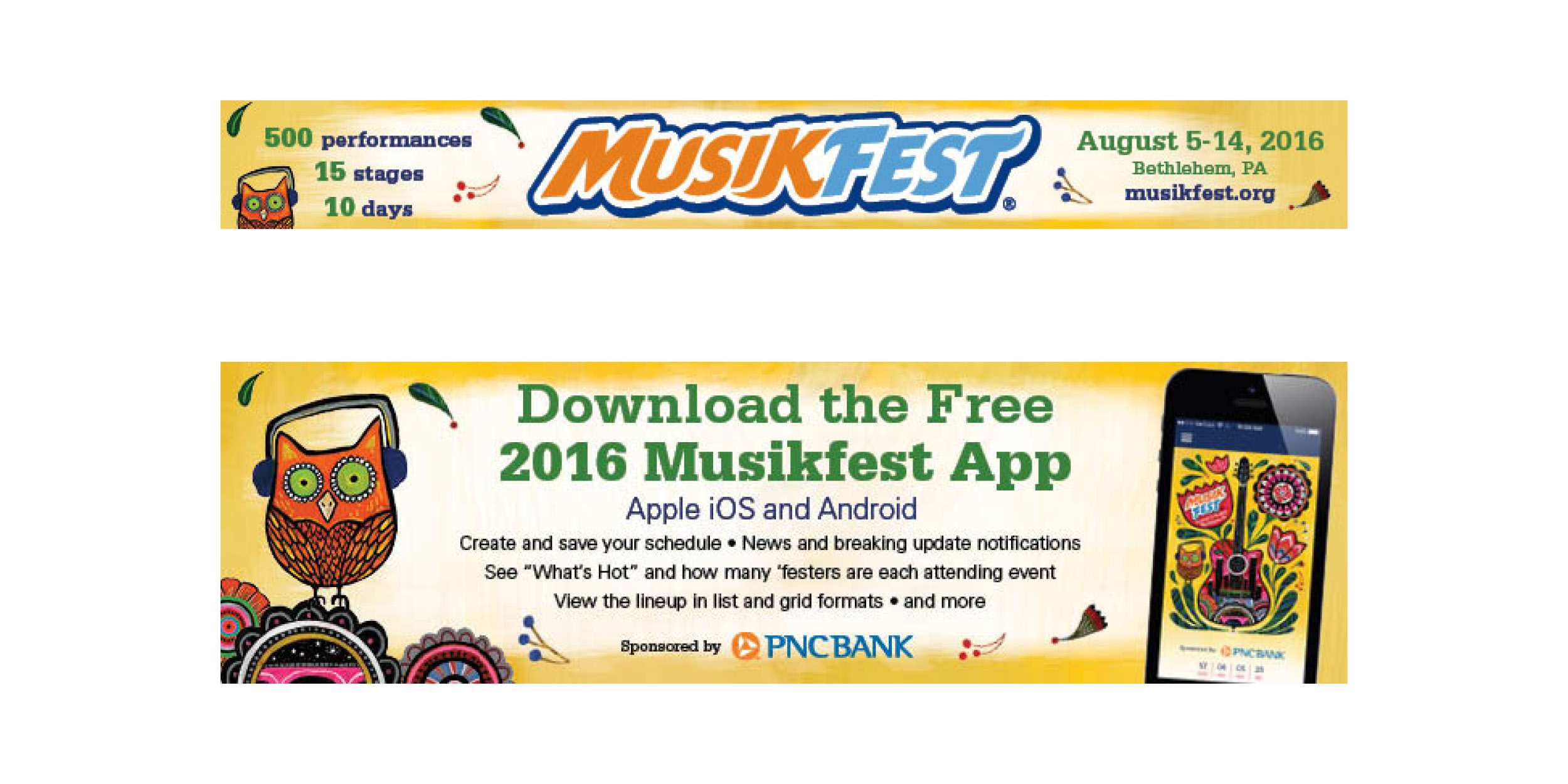 (top) email header; (bottom) mobile app ad